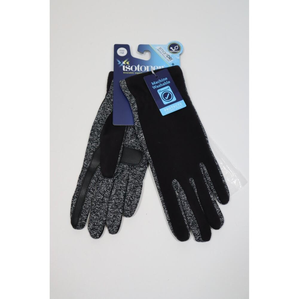Isotoner Black and Grey Machine Washable Gloves with Smart Touch
